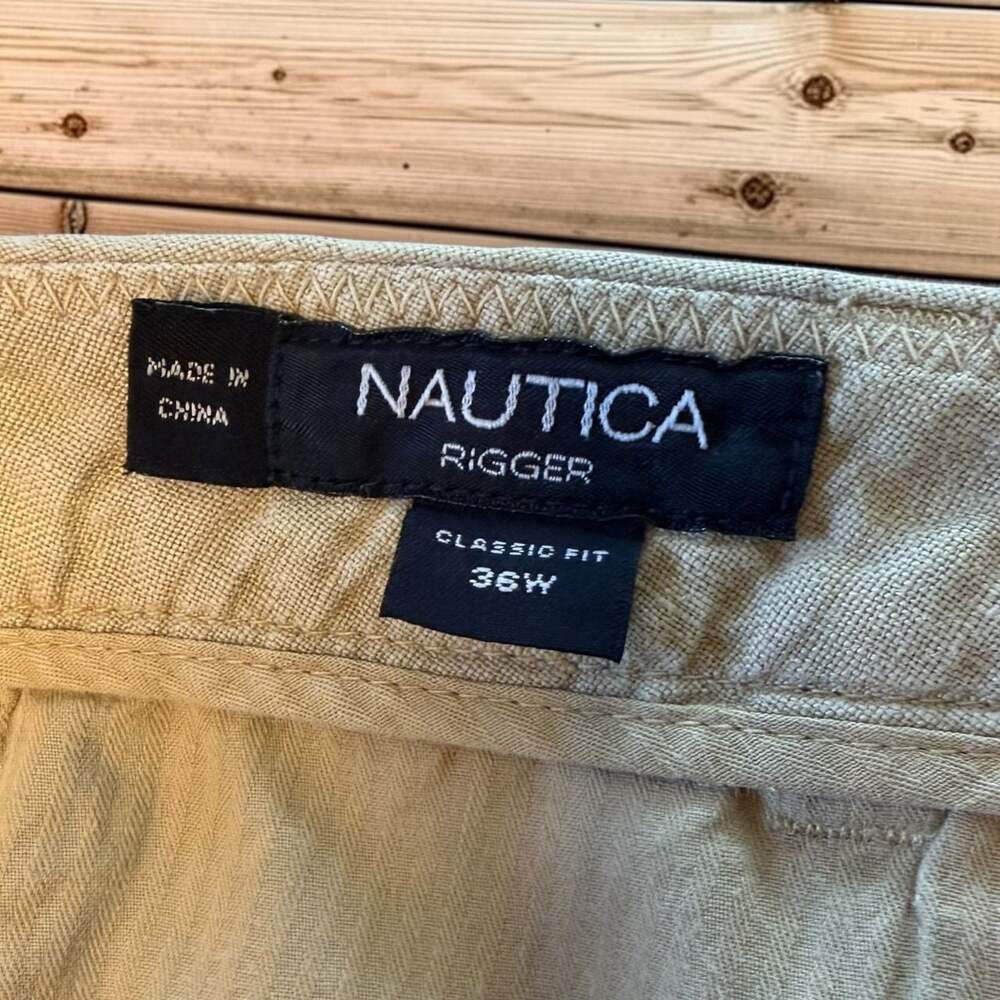 Nautica Rigger Classic Fit 100% Linen Tan Pleated Shorts Size 36
